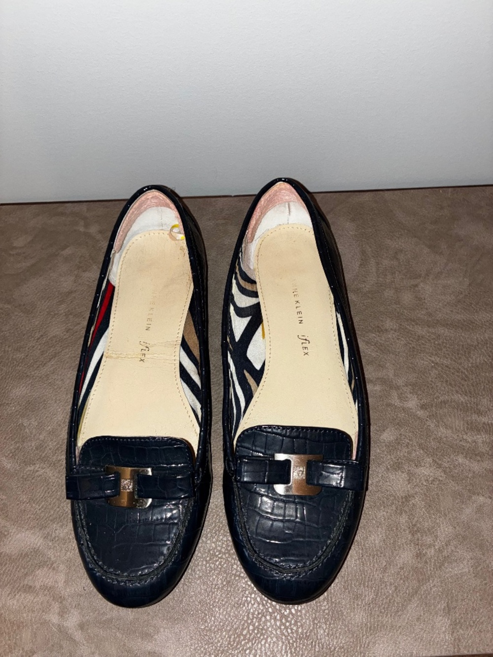 Anne Klein Navy Blue Jaren iFlex Cushioned Slip On Flats Loafers w/ Bows Size 8